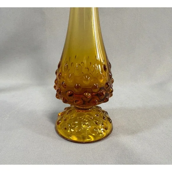 Vintage Pair Fenton Amber Glass Hobnail Swung Vases Footed Marked 10" MCM Retro - Picture 10 of 14